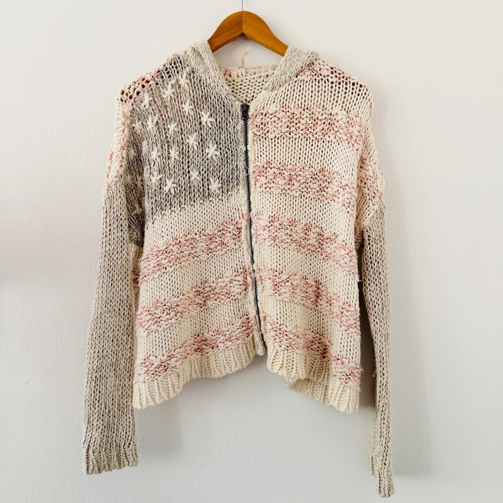 Free People Star Spangled American Flag Hoodie Zip Up Sweater